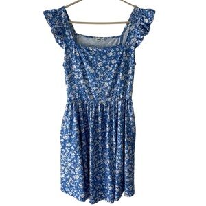 Loeme’s Blue Floral Ruffle Sleeve Mini Dress